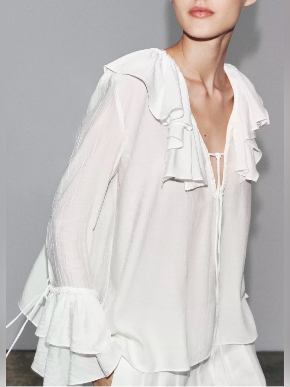 Zara ZW COLLECTION RUFFLED White SHIRT Size XL New